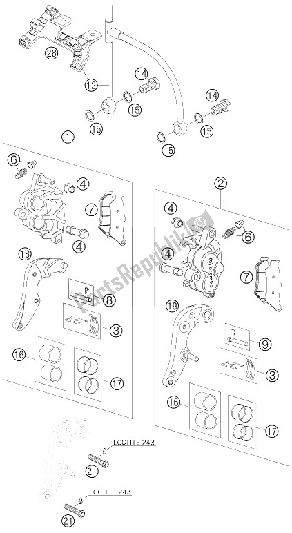 All parts for the Brake Caliper Front of the KTM 990 Adventure Orange ABS Australia United Kingdom 2006