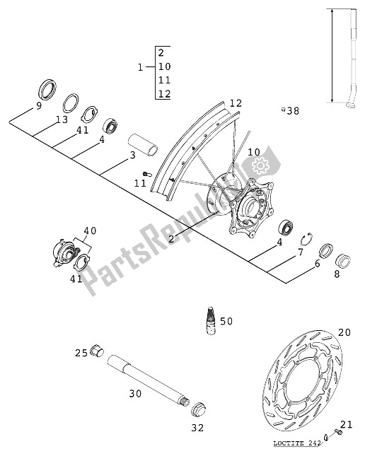 Tutte le parti per il Ruota Anteriore 400/640 Lc4 2000 del KTM 640 LC4 E Silber Europe 2000