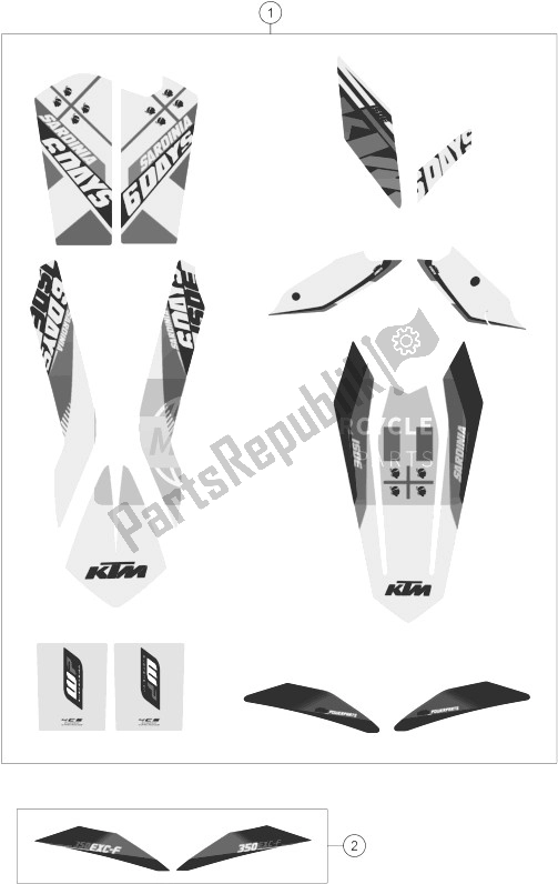 All parts for the Decal of the KTM 350 EXC F SIX Days Europe 2014