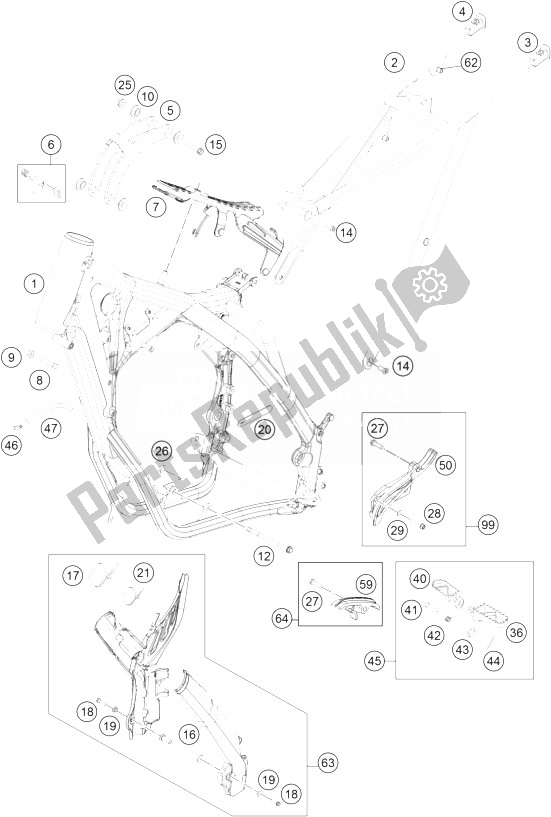 All parts for the Frame of the KTM 250 EXC Australia 2014