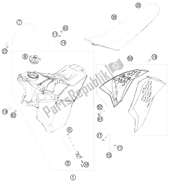 Wszystkie części do Zbiornik, Siedzenie, Pokrowiec KTM 300 EXC Australia 2011