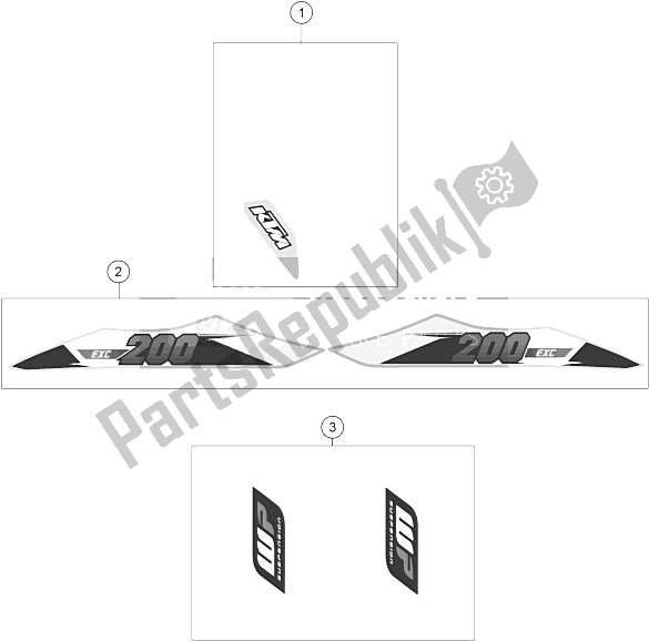 All parts for the Decal of the KTM 200 EXC Australia 2015