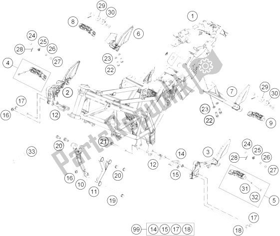 All parts for the Frame of the KTM 390 Duke White ABS BAJ DIR 13 Europe 2013