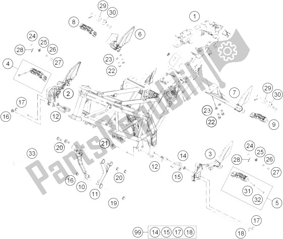 All parts for the Frame of the KTM 390 Duke White ABS Europe 2013