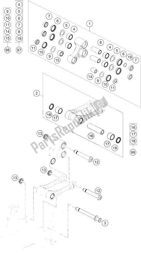 All parts for the Pro Lever Linking of the KTM 125 SX USA 2015