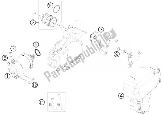 All parts for the Electric Starter of the KTM 200 EXC Europe 2013