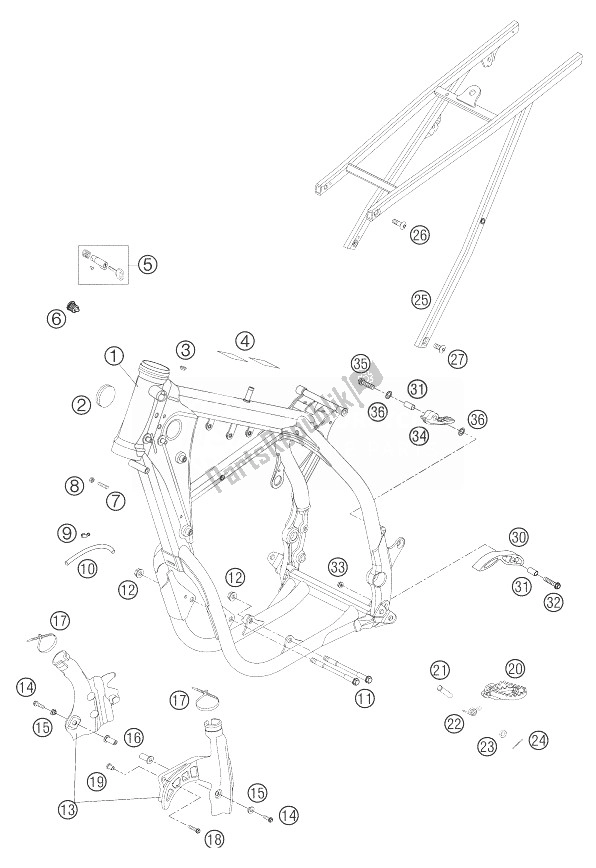 All parts for the Frame, Sub Frame of the KTM 450 EXC Racing United Kingdom 2004