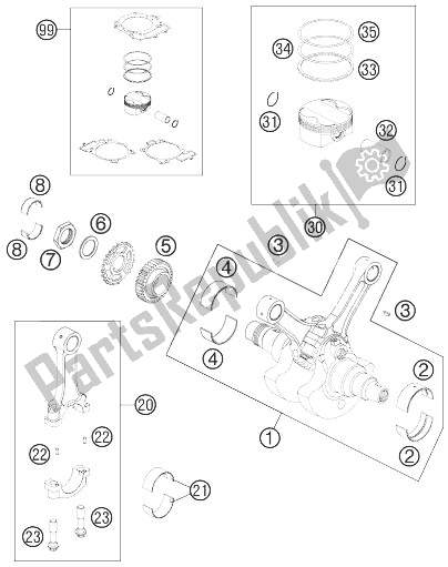 Tutte le parti per il Albero Motore, Pistone del KTM 990 Super Duke Olive ME Europe 2010