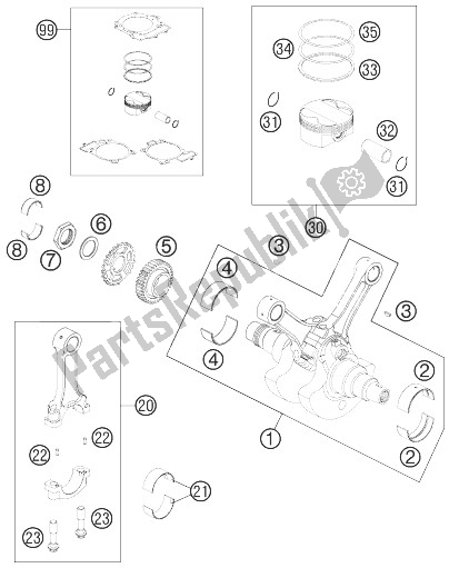 All parts for the Crankshaft, Piston of the KTM 990 Supermoto R Europe 2010