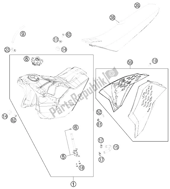 Tutte le parti per il Serbatoio, Sedile, Coperchio del KTM 250 EXC F SIX Days Europe 2011