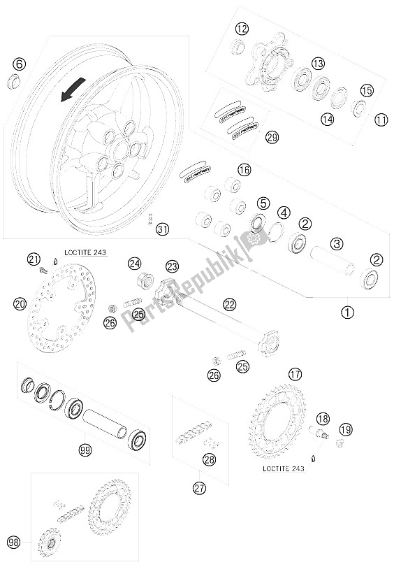 Toutes les pièces pour le Roue Arrière du KTM 990 Super Duke Black Europe 2008