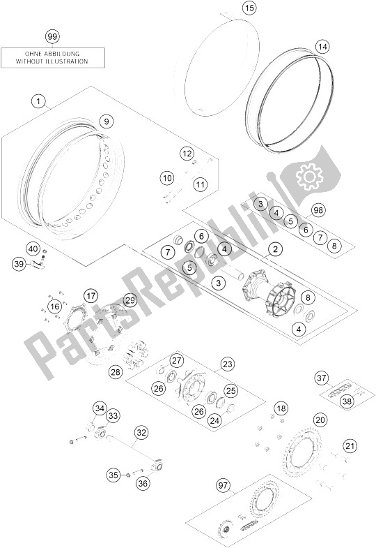 All parts for the Rear Wheel of the KTM 1190 Adventure ABS Grey Australia 2016