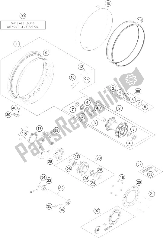 All parts for the Rear Wheel of the KTM 1190 Adventure ABS Grey Europe 2015