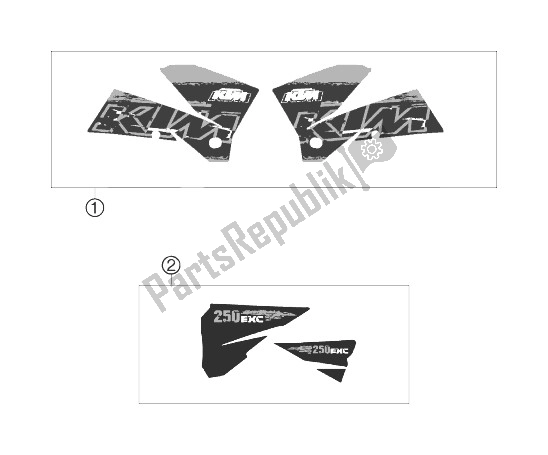 All parts for the Decal of the KTM 250 EXC Australia 2007