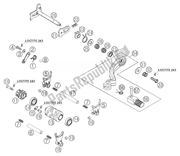 All parts for the Shifting Mechanism 250/300 of the KTM 250 EXC Europe 2003