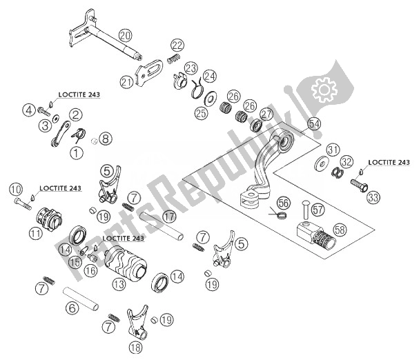 All parts for the Shifting Mechanism 250/300 of the KTM 250 EXC United Kingdom 2003