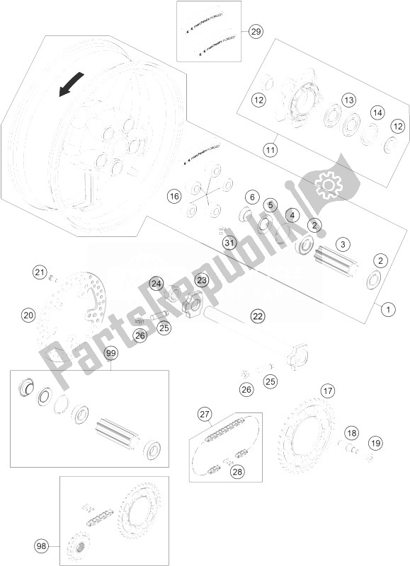 All parts for the Rear Wheel of the KTM 990 Supermoto R ABS Europe 2013