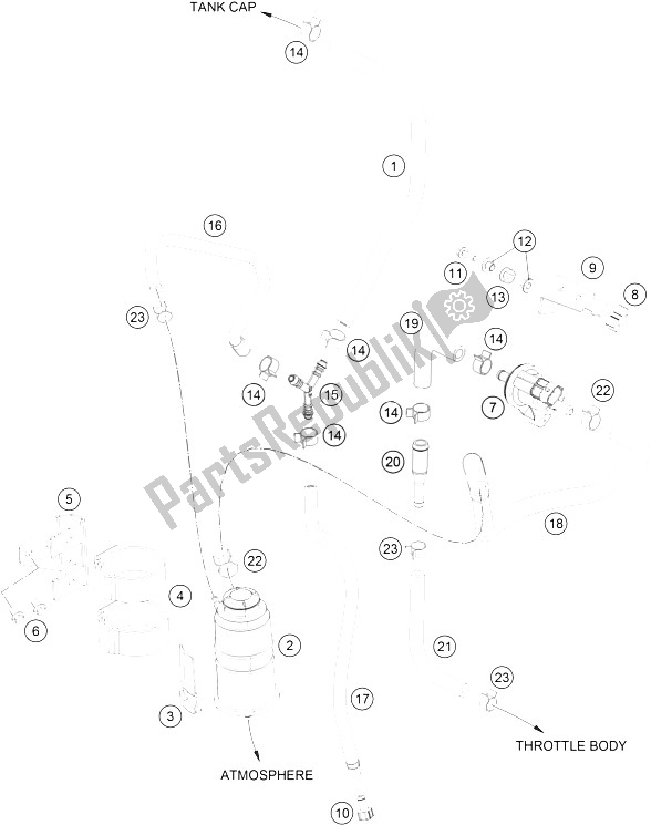 All parts for the Evaporative Canister of the KTM 390 Duke BL ABS B D 15 Asia 2015