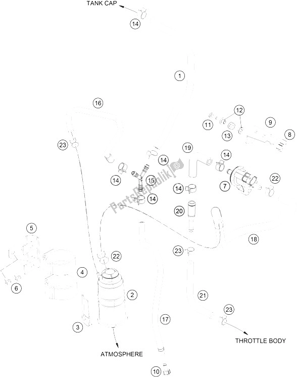 All parts for the Evaporative Canister of the KTM 390 Duke BL ABS CKD 16 Thailand 2016