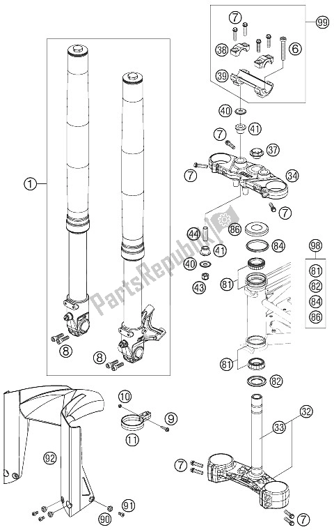 Wszystkie części do Przedni Widelec, Potrójny Zacisk KTM 690 Supermoto R USA 2008