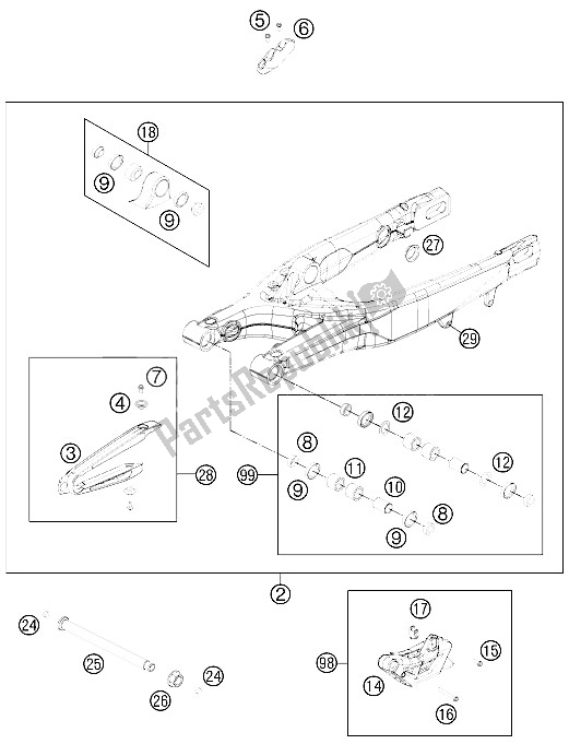 All parts for the Swing Arm of the KTM 530 XC W SIX Days USA 2011