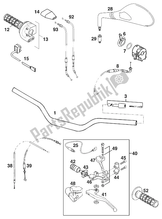 Tutte le parti per il Manubrio - Controlla Il Duca Ii '99 del KTM 640 Duke II Lime USA 2000