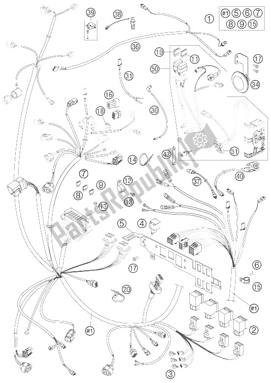 All parts for the Wiring Harness of the KTM 990 Adventure Orange ABS Australia United Kingdom 2006