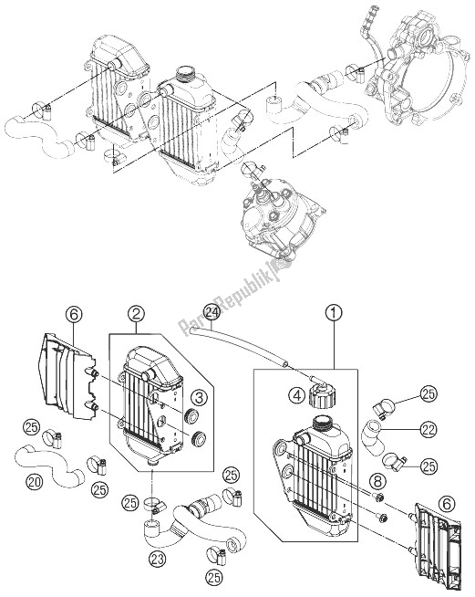 All parts for the Cooling System of the KTM 50 SX Mini Europe 2014