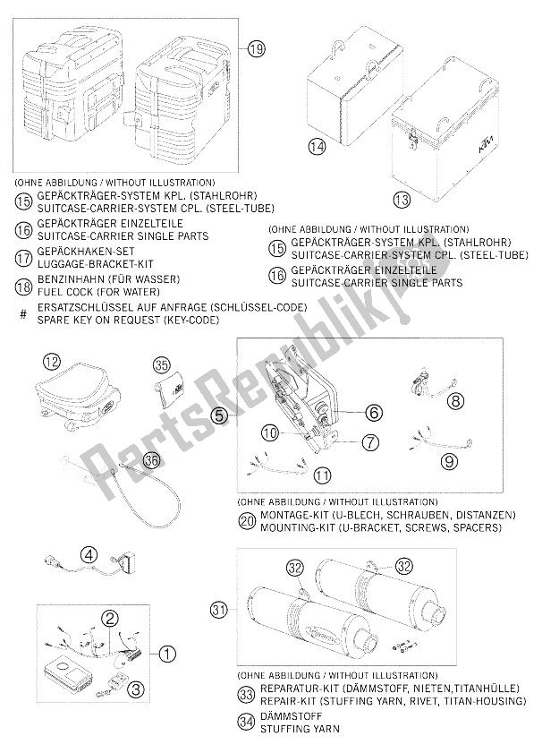 Todas las partes para Accesorios 950 Aventura de KTM 950 Adventure Black Europe 2005