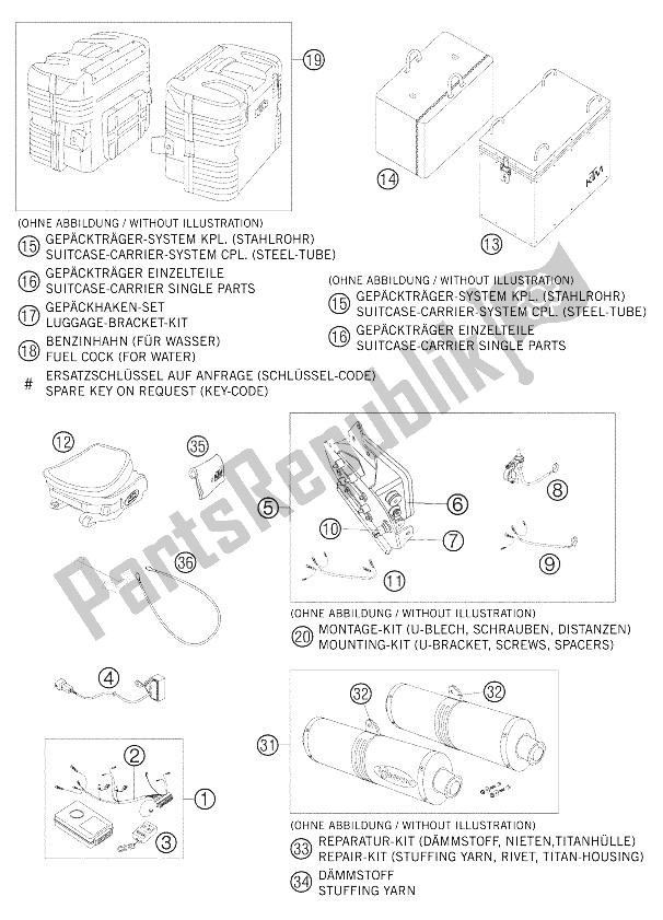 Todas las partes para Accesorios 950 Aventura de KTM 950 Adventure Orange Australia United Kingdom 2005