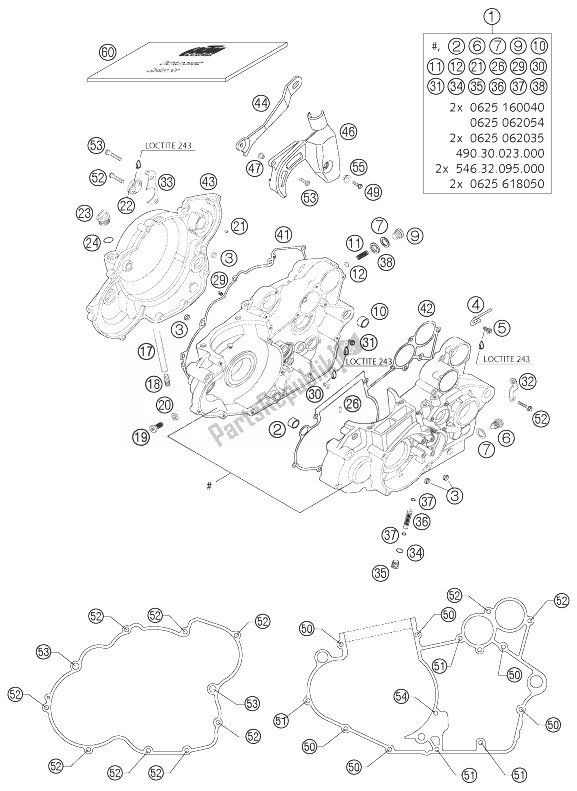 Tutte le parti per il Cassa Del Motore del KTM 250 EXC G Racing USA 2004