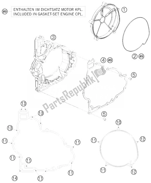 All parts for the Clutch Cover of the KTM 1190 RC8 Orange Japan 2010