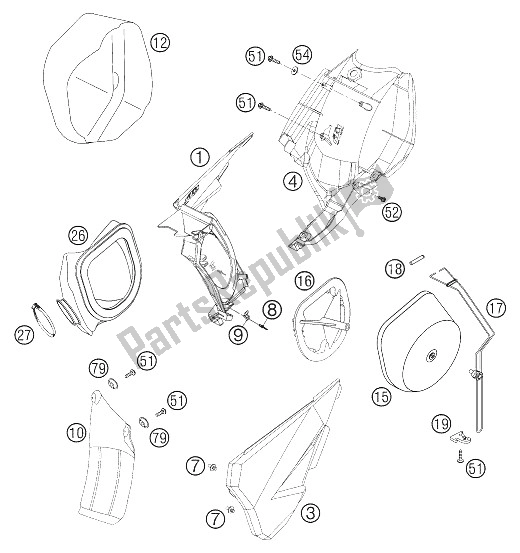 Todas las partes para Caja De Filtro De Aire de KTM 250 EXC Factory Europe 2005