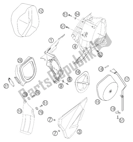 Tutte le parti per il Scatola Filtro Aria 250-525 Racin del KTM 400 EXC Racing Australia 2005