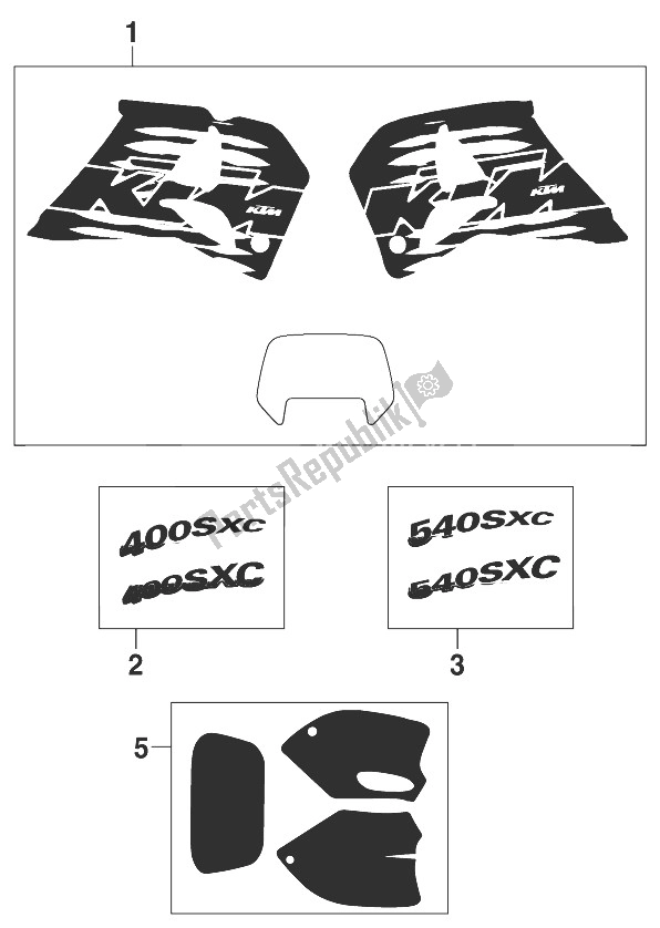 Alle onderdelen voor de Sticker 400/540 Sxc '98 van de KTM 540 SXC Europe 1998