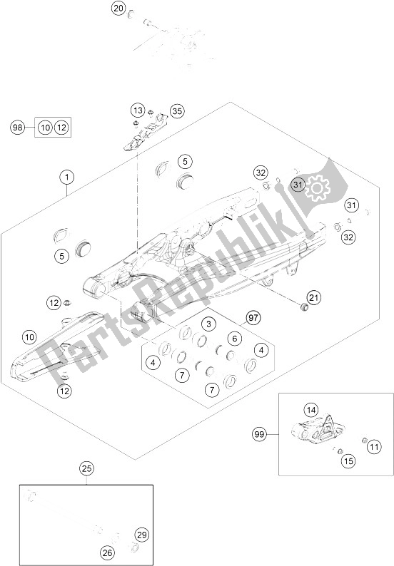 All parts for the Swing Arm of the KTM 65 SX Europe 2016