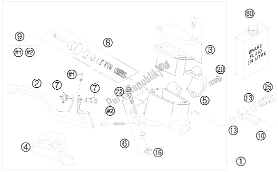 Tutte le parti per il Cilindro Del Freno A Mano del KTM 105 XC USA 2008