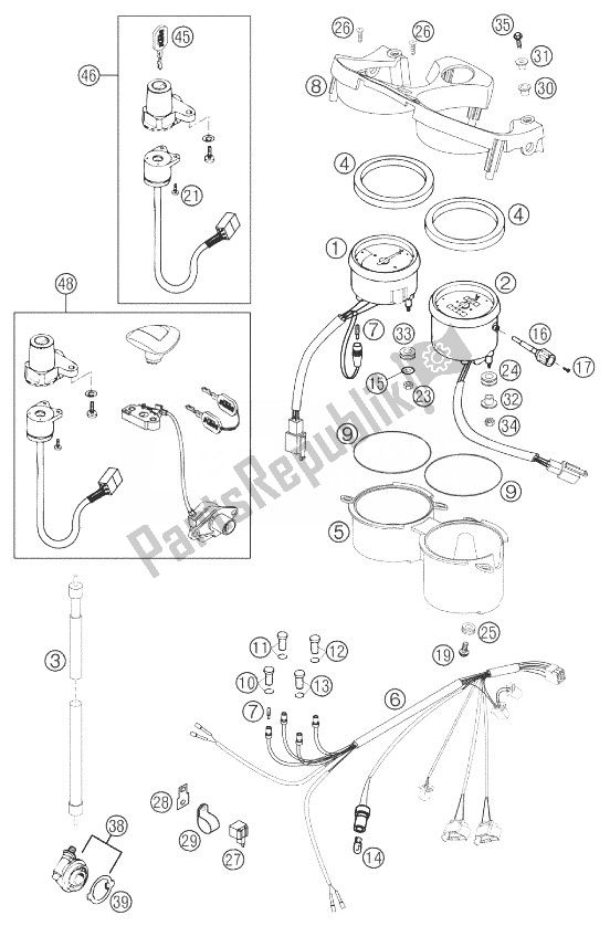 All parts for the Speedometer, Rev Counter 640 D of the KTM 640 Duke II Orange Europe 2003