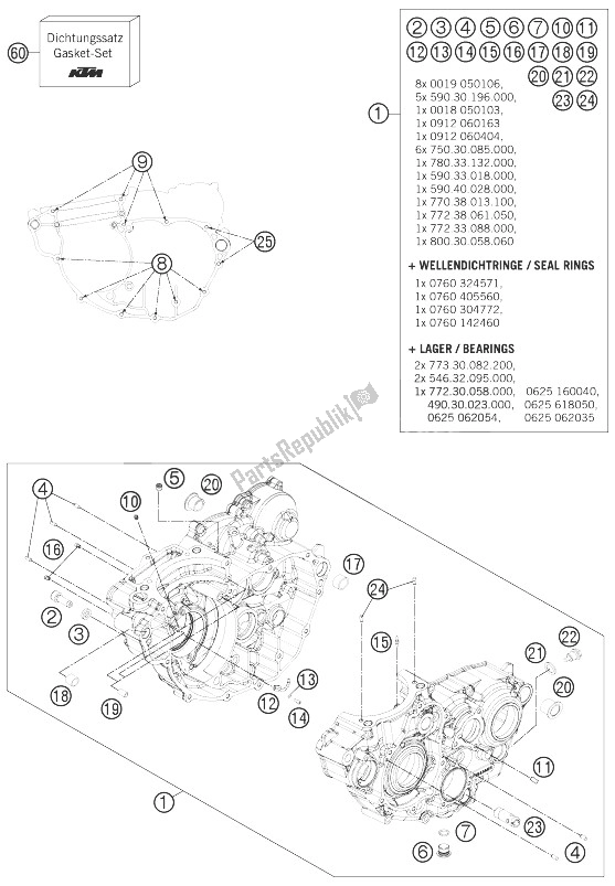 Tutte le parti per il Cassa Del Motore del KTM 250 XCF W USA 2014