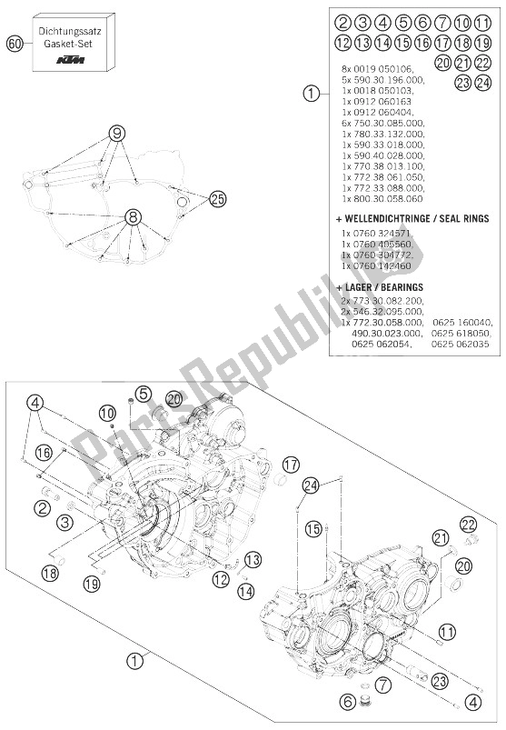 All parts for the Engine Case of the KTM 350 EXC F USA 2014