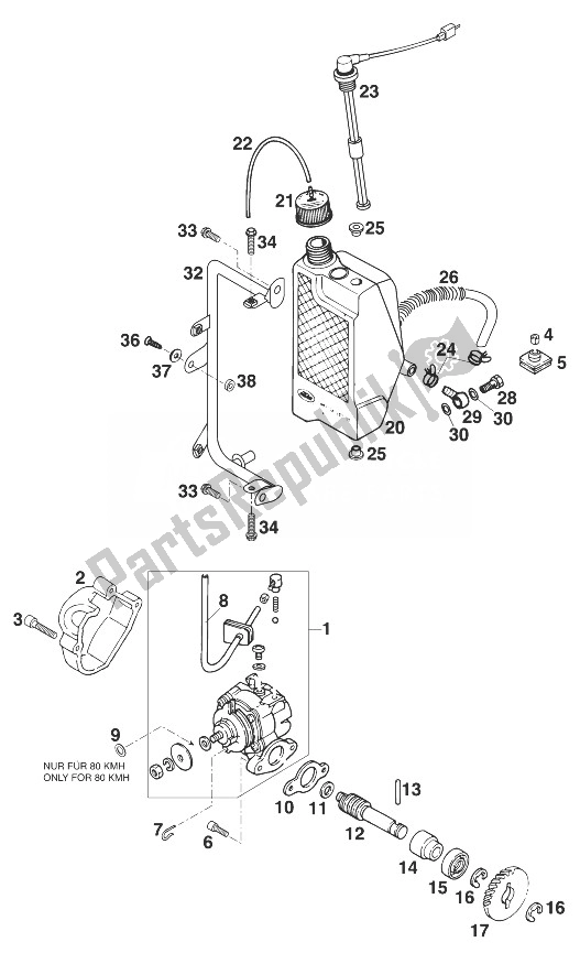 Todas las partes para Sistema De Lubricación Euro 125 '97 de KTM 125 LC2 80 Europe 1998