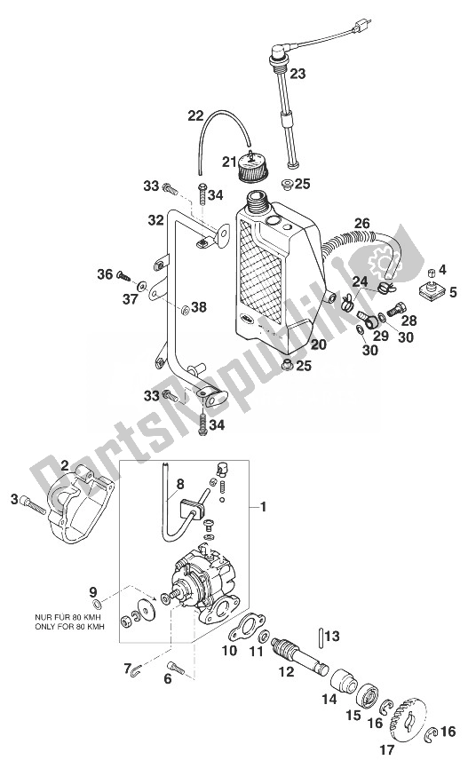 Tutte le parti per il Sistema Di Lubrificazione Euro 125 '97 del KTM 125 Sting 100 98 Europe 1998