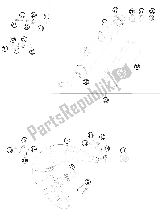 Todas as partes de Sistema De Exaustão do KTM 200 XC USA 2009