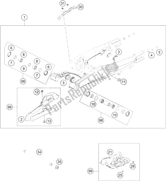 Alle onderdelen voor de Zwenkarm van de KTM Freeride E SX Europe 0 2015