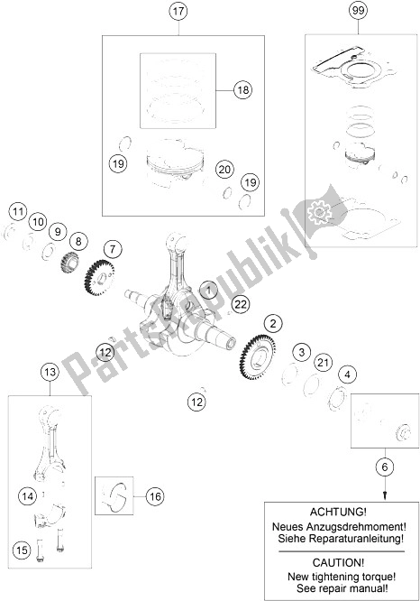 Todas las partes para Cigüeñal, Pistón de KTM 250 Duke BL ABS CKD 16 Thailand 2016