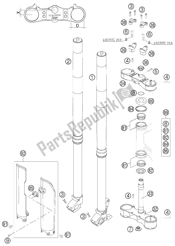 All parts for the Front Fork Wp of the KTM 200 XC USA 2006