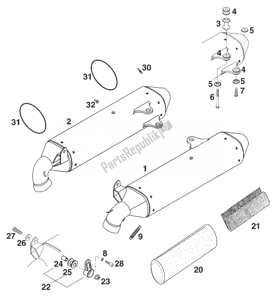 All parts for the Silencer Duke '99 of the KTM 640 Duke II Lime Europe 1999