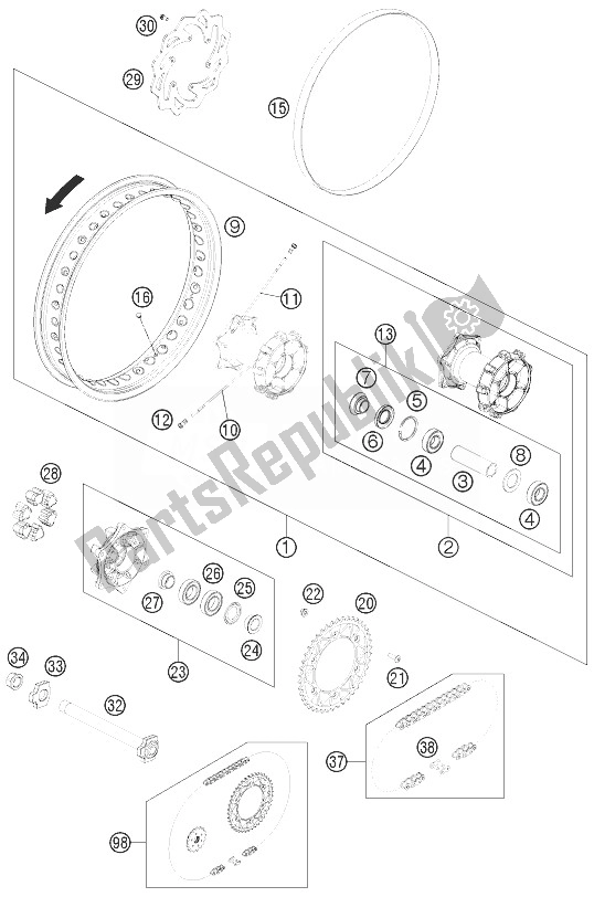 Toutes les pièces pour le Roue Arrière du KTM 690 Enduro R Australia 2013