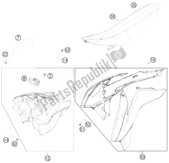 Tutte le parti per il Serbatoio, Sedile, Coperchio del KTM 450 SX F Europe 2014