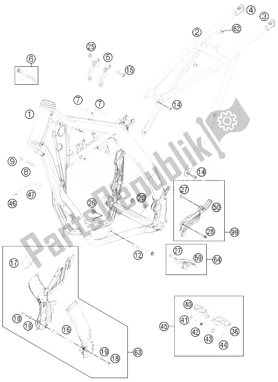 All parts for the Frame of the KTM 300 EXC Europe 7403J6 2010